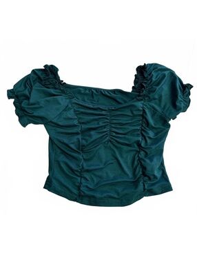 Dark Green Puff Sleeve Ruched Top size Medium